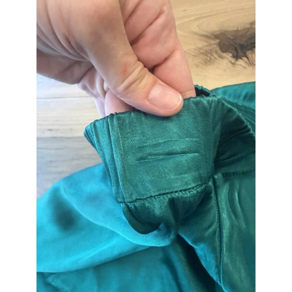 💚Free People Satin Palazzo Pants L Emerald Green Wide Leg High Rise Viscose